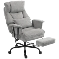 HOMCOM Office Chair, 180kg Heavy Duty Linen Computer Desk Chair with Lumbar Support, Wide Seat, Spring Cushion, Grey(m-15)