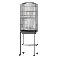 PawHut Jaula para Pájaros con Soporte Jaula Metálica con Ruedas Bandeja Extraíble y Estante 46,5x36x157 cm Negro(m-12)