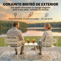 Outsunny Conjunto de Jardim com 3 Peças em Aço Galvanizado com 2 Cadeiras e Mesa de Vidro Temperado Branco(m-4)