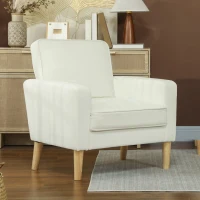 HOMCOM Butaca de Salón Tapizado en Terciopelo Sillón de Lectura con Asiento con Botones y Patas de Madera para Dormitorio Crema(m-9)
