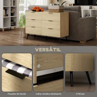 HOMCOM Cómoda com 6 Gavetas Cómoda para Dormitório Cómoda Moderna com Desenho Anti-Tombo  110x40x75 cm Carvalho(m-5)