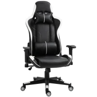 Vinsetto Poltrona da Gaming con Altezza Schienale Regolabile, Sedia Ufficio con Poggiatesta e Cuscino Lombare Nera e Bianca(m-1)