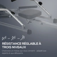 Rameur d'appartement pliable - Collaboration Aosom.fr x FFHandball - 3 niveaux de résistance écran multifonction, acier(m-4)