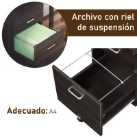 Vinsetto Archivador Móvil para Archivos A4 con Ruedas Gabinete de Archivos Suspendidos 2 Cajones Cerradura 40x45x55,6 cm wengué(m-7)