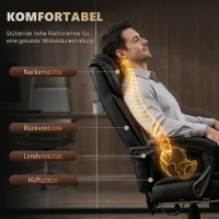 Vinsetto Ergonomische Bureaustoel met Massagefunctie, Schrijftafelstoel met Voetensteun, Hoge Rugleuning, Verstelbare Lendensteun - Zwart(m-5)