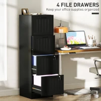 HOMCOM 4 Drawer Filing Cabinet with Lock, Office Storage Cabinet with Adjustable Hanging Bars for A4 Letter Size Files, Black(m-4)