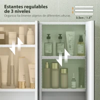 HOMCOM Armario de Baño con Espejo Armario de Pared con 3 Puertas Estantes Ajustables 91,5x11,5x65 cm Blanco(m-5)