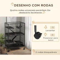 PawHut Gaiola para Roedores 80x52x128 cm Casa de 4 Alturas com Rampas Suspensa Rede Bandeja Removível Rodas Cinza Escuro(m-5)