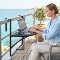 Outsunny Semi-Circular Attachable Balcony Hanging Coffee Table Adjustable Side Metal Table(m-8)