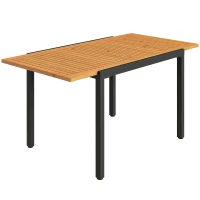 Outsunny Mesa de Jardín Extensible 100/150x70 cm de Madera y Metal con Agujero para Sombrilla para 4-6 Personas Teca(m-1)