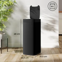 HOMCOM 50L Sensor Bin, Automatic Kitchen Bin, Manual Override, Battery Operated, Inner-Bucket-Free, for Kitchen, Bedroom, Black(m-3)