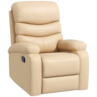 HOMCOM Poltrona Relax Reclinabile con Poggiapiedi in Finta Pelle e Imbottitura in Spugna, 78x90x105cm, Beige(m-1)