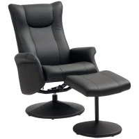 HOMCOM Chefstoel met Voetenbank, Leerlook, Draaibaar, Verstelbare Rugleuning, tot 150 kg, Zwart(m-1)