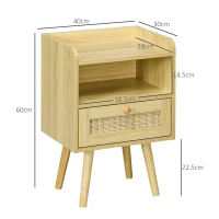 HOMCOM Set of Two Rattan Weave Bedside Tables - Wood Effect(m-3)
