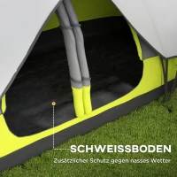 Outsunny Campingzelt, 2 Räume, Trennwand, für 3 Personen, Regenschutz, Dunkelgrün(m-7)
