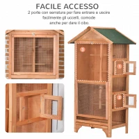 PawHut Gabbia per Uccelli in Legno e Metallo a 3 Aperture con 4 Posatoi e Vassoio Rimovibile, 80.5x57x153 cm, Arancione(m-6)
