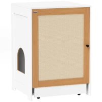 PawHut Móvel Caixa de Areia para Gatos com Compartimento Extraível Rodas e Tapete para Arranhar 57x50x80,5 cm Branco e Madeira(m-1)