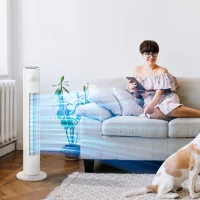 HOMCOM Ventilatore a Torre 45W a 3 Modalità e 3 Velocità con Timer da 10h, in ABS, Ø22 x 77A cm, Bianco(m-2)