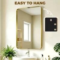 HOMCOM Rectangular Wall Mirror, 90 x 60 cm Wall Mounted Bathroom Mirror w/ Aluminium Alloy Frame and Tempered Glass, Gold Tone(m-7)