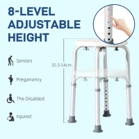 HOMCOM Shower Chair, Height Adjustable Aluminium Shower Stool with Non-Slip Feet for Disabled, Elderly, White(m-7)