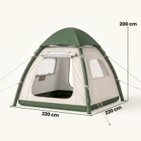 Outsunny Inflatable Camping Tent with Rainfly, 2-3 Man Air Tent 3000mm Waterproof Blow Up Tents, Beige(m-3)