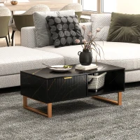 HOMCOM Elegant Marble Effect Storage Coffee Table - Black(m-8)