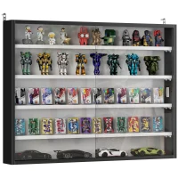 HOMCOM Vitrine murale pour objets de collection 4 étagère réglables en hauteur et 2 portes coulissantes 80 x 9,5 x 60 cm noir(m-12)