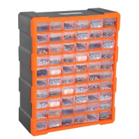 HOMCOM Casier de rangement module de rangement 38L x 16l x 48H cm 60 tiroirs transparents polypropylène orange transparent noir(m-5)