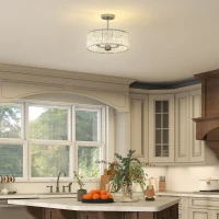 HOMCOM Crystal Ceiling Light Fixture Set of 2, Semi Flush Mount Modern Chandelier for Living Room, Bedroom and Hallway, 3-Lights with E14 Base, Silver Tone(m-6)