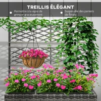 Outsunny Jardinière pour plantes avec treillis 3 bacs à plante 33L en résine tressée et acier dim. 84L x 30L x 107H cm(m-6)