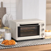 HOMCOM Minioven, 3 Kookmodi, tot 230° C, 1400W, met Accessoires, 46x38,5x29cm, Crème(m-9)
