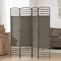 HOMCOM 4 Panel Folding Privacy Screen, Room Divider with Pine Wood Frame for Living Room and Office, Dark Grey(m-2)