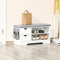 HOMCOM Banco Sapateira com 2 Prateleiras Bolso Almofada Amovível e 2 Gavetas para 4 Pares de Sapatos 80,5x30,5x43,5 cm Branco e Cinza(m-10)