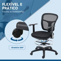 Vinsetto Cadeira de Escritório Ergonómica com Apoio para os Braços Apoio para os Pés e Assento Ajustáveis 59x59x95-115cm Preto(m-7)