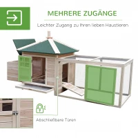 PawHut Hühnerstall für Zwerghühner 196 x 76 x 97 cm witterungsbeständig Hühnerhaus mit Nistkasten, Freilaufgehege Sitzstange, Kleintierstall aus Holz für 1-2 Hühner, Natur(m-5)