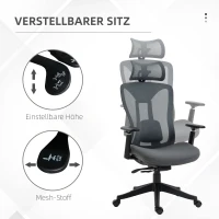 Vinsetto Bürostuhl Computerstuhl 135° Neigungsfunktion, höhenverstellbar, 70 cm x 66 cm x 120-128 cm, Grau(m-4)