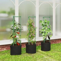 Outsunny 3 Packs Tomato Cages with 83.7L Grow Bags, 120cm Adjutstable Triangle Plant Stakes Support Trellis with Planter Bags(m-10)