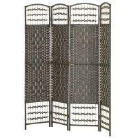 HOMCOM 4 Panel Folding Privacy Screen, Room Divider with Pine Wood Frame for Living Room and Office, Dark Grey(m-11)