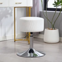 HOMCOM Banco de Bar Banco Alta de Cozinha Ajustável em Altura 52-66 cm Estofado em Veludo Giratória a 360° Branco(m-10)