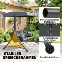 Outsunny Hollywoodschommel Rotan 2-persoons Tuinschommel met Verstelbaar Zonnedak en zachte kussens A-frame Donkergrijs(m-5)
