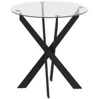 HOMCOM Moderne glazen eettafel, Ø70 cm, keukentafel met gehard glasblad en metalen poten, voor 4 personen(m-1)