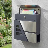 HOMCOM Brievenbus voor wandmontage, weerbestendig met krantenhouder en 2 sleutels voor buitenmuur, Donkergrijs(m-8)