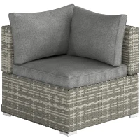 Outsunny Outdoor PE Rattan Corner Sofa, Garden Wicker Furniture Single Sofa Chair w/ Cushions, Light Grey(m-1)