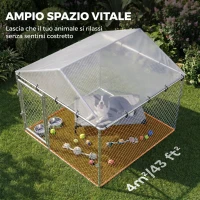 PawHut Recinto per Cani da Esterno in Acciaio Zincato con Tetto in PE, Anti-UV, Impermeabile, Argento(m-5)