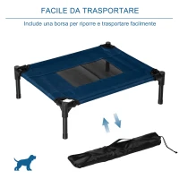 PawHut Lettino per Cani Rialzato con Seduta Traspirante, in Acciaio e Tessuto, 61x46x18 cm, Blu Scuro e Nero(m-7)