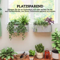 Outsunny 2-delige Set Hangende Bloempot Plantenbak met Afvoersysteem en Haken 42 x 16 x 15 cm Lichtgrijs(m-4)