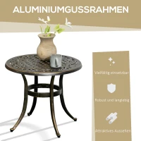 Outsunny Beistelltisch Garten wetterfester Gartentisch mit Gussaluminiumrahmen, rund 60kg belastbar Ø60x52,5H cm(m-5)
