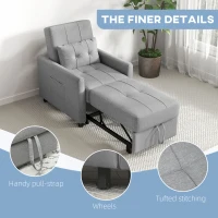 HOMCOM Linen-Look Single Chair Bed - Light Grey(m-7)