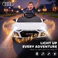 AIYAPLAY Licensed Audi R8 Spyder 12V Electric Car for Kids with Remote Control, Dual Motors, Rear Suspension, Soft Start, White(m-8)