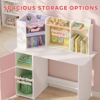 AIYAPLAY Kids Desk and Chair Set Storage Shelves Kids Desk Adjustable Tablet Stand Cork Board Pen Holder Pink(m-6)